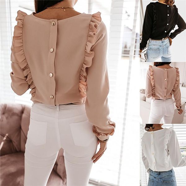

female blouses elegant offce ladies shirts round neck long sleeve blouse for women white black pink shirts