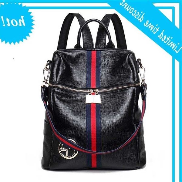 

new head color contrast stripe fashion travel backpack leather women's bag
