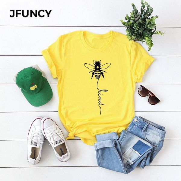 

jfuncy cute bee print summer women tshirt hipster harajuku graphic tee plus size women loose shirt trendy female clothing1, White