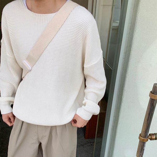 

autumn korean sweater men's warm fashion casual o-neck knitted pullover men streetwear loose knitting sweaters mens clothes, White;black