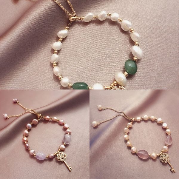 

w6kwk fashion grass bracelet women's hand rotating bracelet braceletstrawberry braceletfour leaf pearl key strawberry crystal new strin, Golden;silver