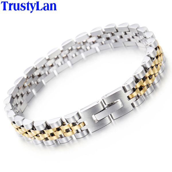 

trustylan luxury stainless steel bracelet men golden watchband design men's bracelets & bangles for man jewelry gifts for him 200928, Black