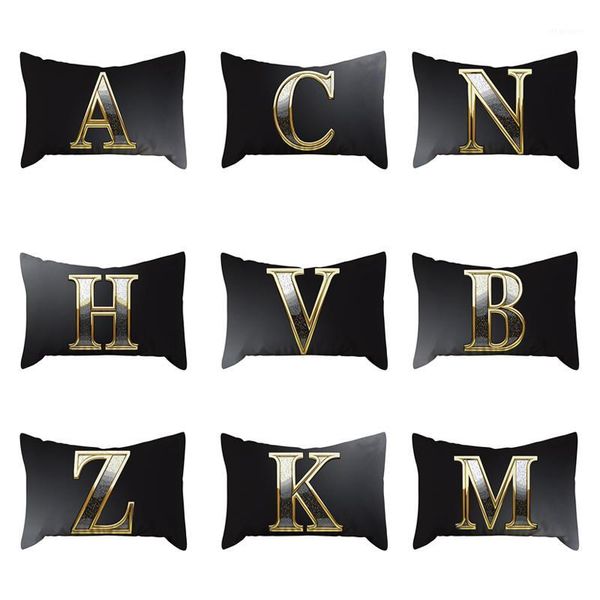 

polyester cushion cover black gold 26 english alphabet pattern decorations for home simple car sofa pillow lumbar pillowcase1