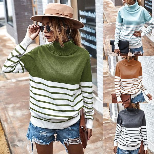 

women striped turtleneck winter sweater autumn long sleeve casual loose knitted pullovers, White;black