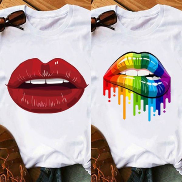 

lip печатать случайные сверху с коротким рукавом женщин lip печати с коротким рукавом футболка футболка женская случайные топ bhd0q, White