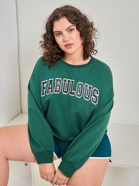 

plus letter graphic drop shoulder sweatshirt u7no#, Black