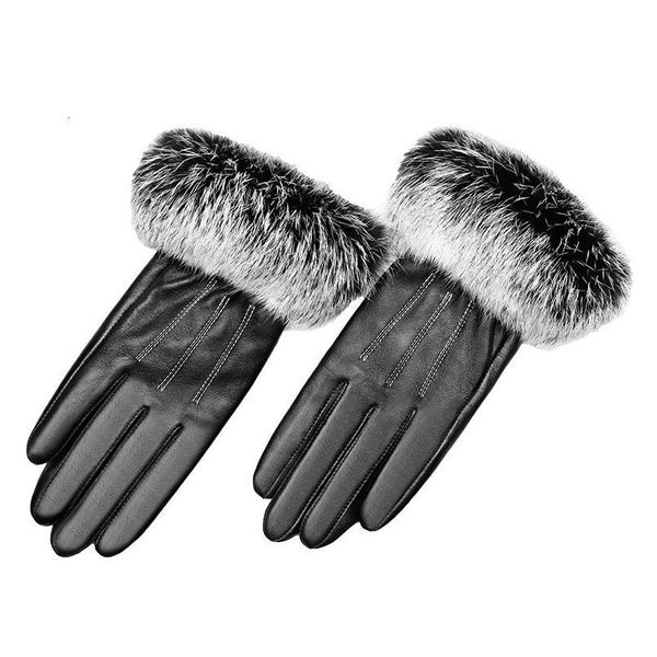 

leather gloves winter touch screen genuine leather women gloves pelucia lining driving gloves fur luxurious mitaine femm sqcpnu, Black