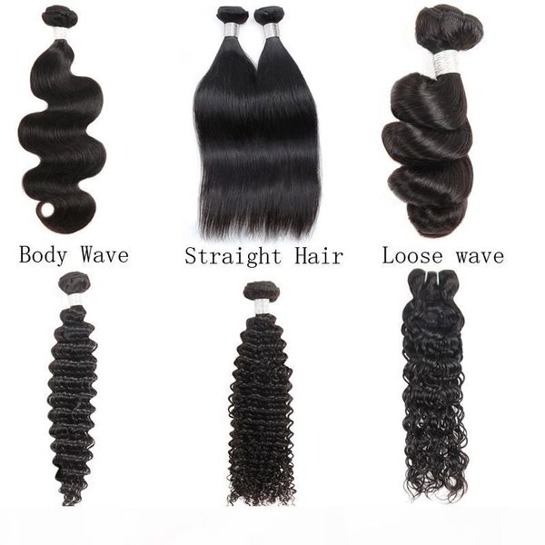

factory price 10a brazilian peruvian malaysian indian straight hair body deep loose curly water wave remy human hair weaves 10 pcs, Black