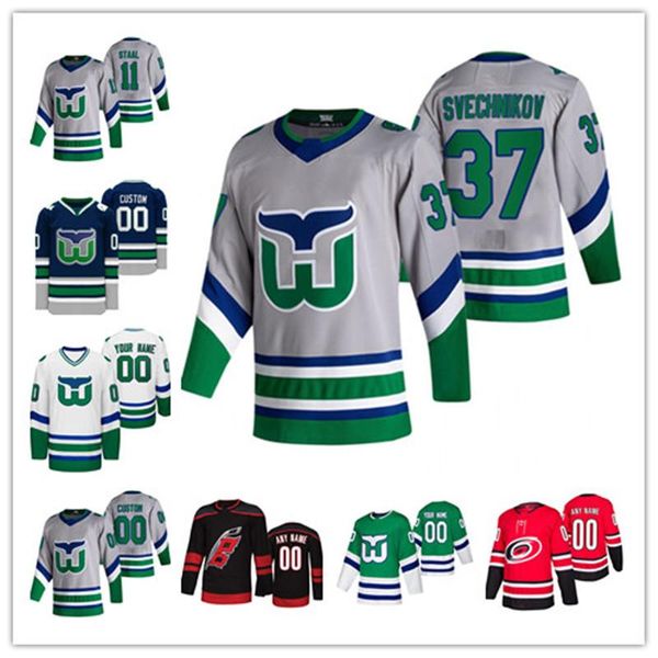 

2021 new reverse retro carolina hurricanes hockey jersey 37 andrei svechnikov sebastian aho justin williams staal dougie custom stitche, Black;red