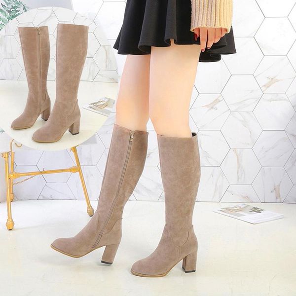 

boots women ladies fashion solid over the knee warm zipper long casual shoes women's female snow muje plus size shoe, Black