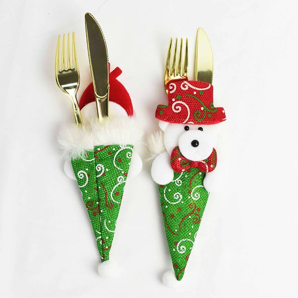 

christmas decorations santa claus snowman cutlery holder bag nonwoven fabric dinnerware bags xmas gift ornaments for home table