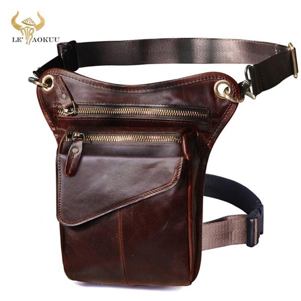 

luxury genuine leather men design coffee classic shoulder sling bag multi-function fashion travel waist belt pack leg bag 211-3