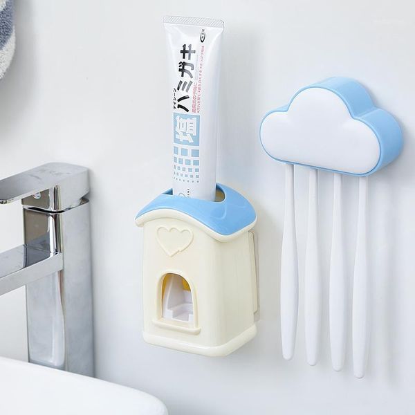 

bath accessory set wall mounted toothpaste squeezing device +toothbrush holder bathroom accessories,.1
