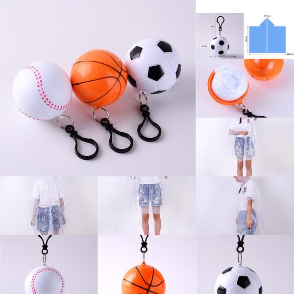 

raincoat football ball basketball plastic baseball spherical key chain disposable portable raincoats covers travel tour o3t7b