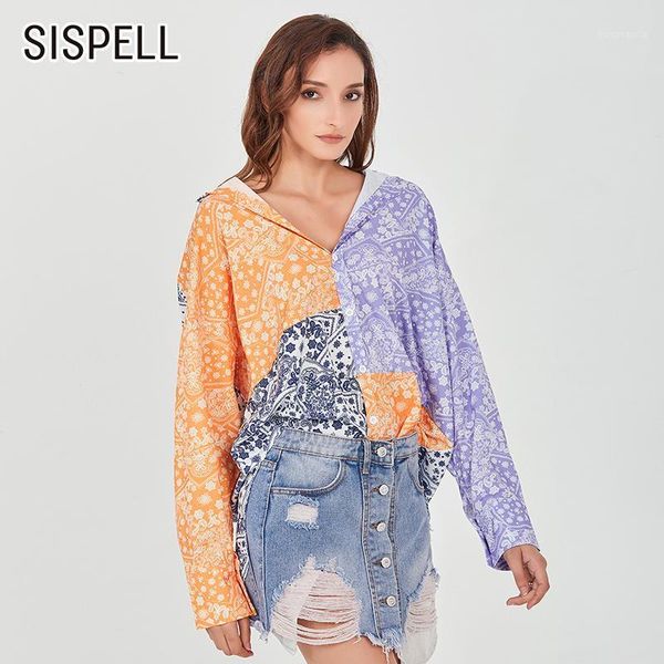 

sispell print hit color for female blouse shirt v neck long sleeve oversized women's casual shirt 2020 fashion autumn new tide1, White