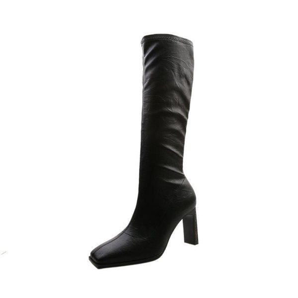 

boots 35-39 brand women pointed toe stiletto high heels knee nightclub shoes, Black