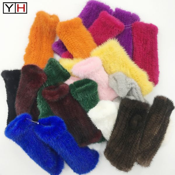 

новая мода подлинная перчатки трикотажные fingerless зима норка для меховых перчаток женщины real, Blue;gray