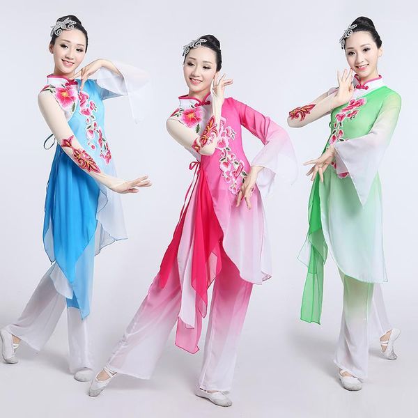

new classical dance performance costume female yangko clothing fan dance umbrella elegant modern clothes1, Black;red