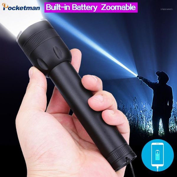 

flashlights torches high lumen usb rechargeable portable zoomable torch with built-in battery waterproof camping1