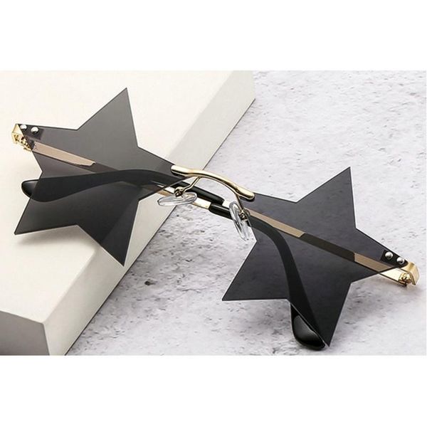 

sunglasses frameless women fashion pentagram sun glasses for men shades uv400 unique five stars eyeglass nx, White;black