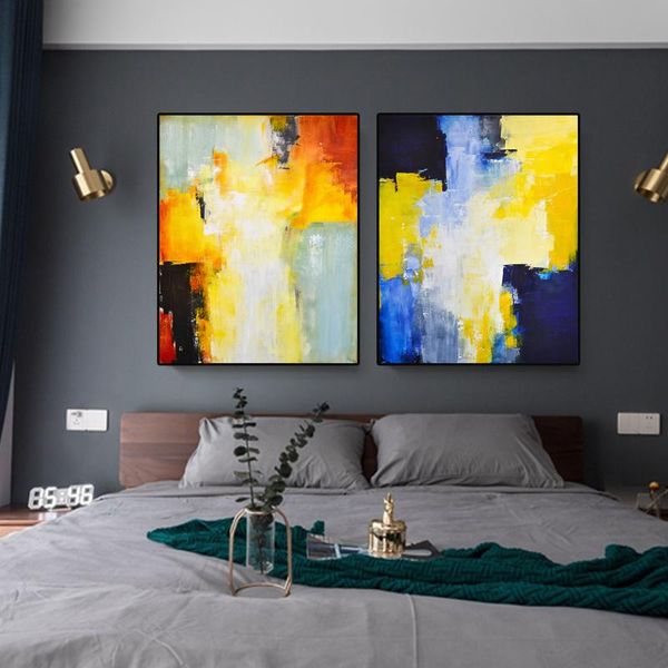 

yellow blue abstract canvas oil painting nice room decoration wall art pictures modern home decor dropshipping posters prints