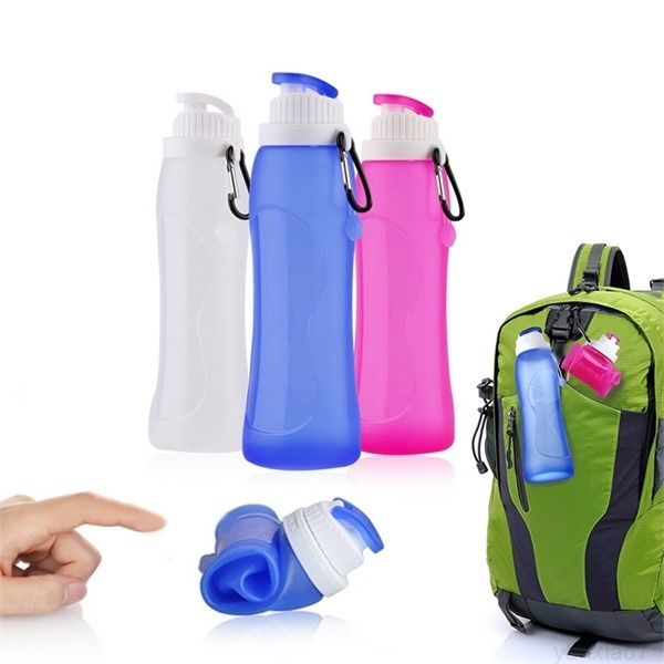 

outdoor 500ml food grade leafproof silicone bottle travel sport collapsible water bottles foldable cups