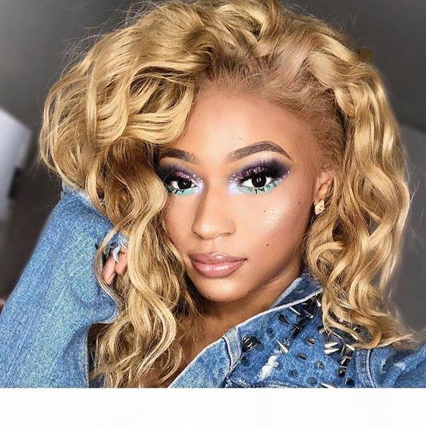 

honey blonde wig colorful 150% density wave lace front wigs with baby hair #27 brazilian human hair wigs, Black;brown