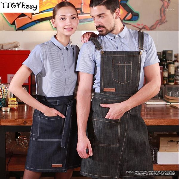 

aprons denim cowboy apron pocket bbq senior jeans baking bib kitchen half for women men cooking waitress custom print1