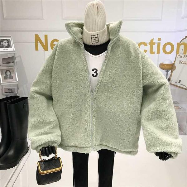 

niche design lamb coat women's autumn and winter 2021 new loose korean sweater wild padded cotton-padded jacket cotton coat1, Black;brown