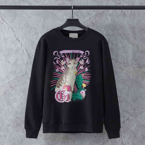 

women's hoodies & sweatshirts cat pattern creative women fashion lovely charm cotton men fall winter warm couple sweatshirt mkoi, Black