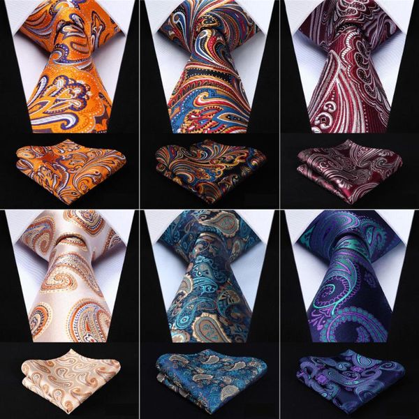 

neck ties men 3.4" silk tie fashion paisley floral party wedding classic pocket square business woven necktie handkerchief set, Blue;purple
