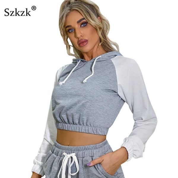 

women's hoodies & sweatshirts women color block sweatshirt short crop pullovers autumn streetwear long sleeve casual, Black