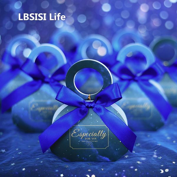 

lbsisi life специально wedding candy box синего cookie шоколад сахар коробка подарочная коробка небольшой портативный с лентой для партии jl