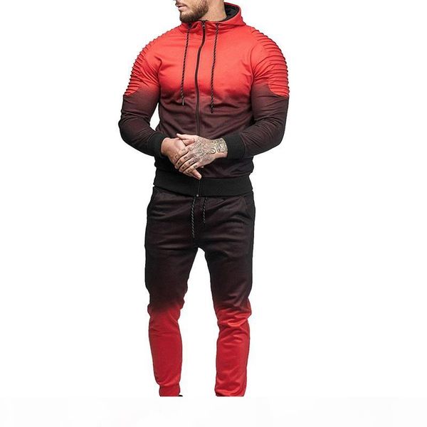 

2018 red casual men fitness set fashion 3d print pleated sweatshirt pants track suit autumn plus size jacket coat trousers suit, Gray