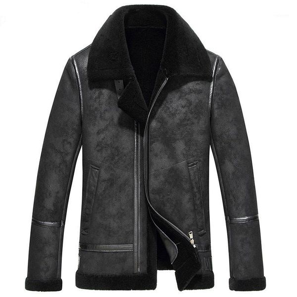 

genuine leather jacket real pure natural wool fur coat winter jacket men real sheepskin leather jackets 8721 my7501, Black