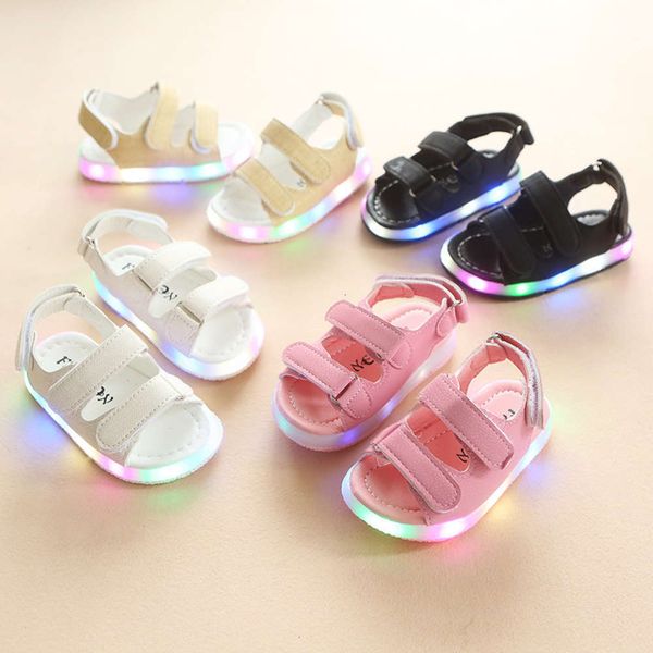

girls' 2020 summer boys' sandals children's led lighting beach sho korean hollow breathable soft sole, Black;red