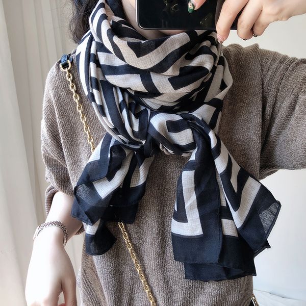 

корейская версия 2020 нового шарф женской универсальной большой чек контраст хлопок белье зимой длинный платок весной и осенью, Blue;gray