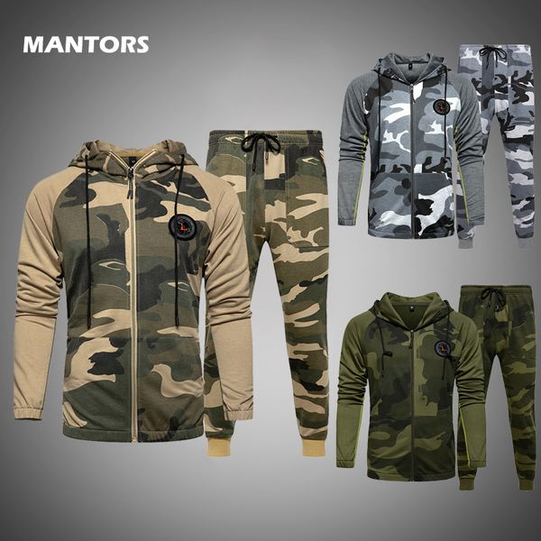 Männer Sportswear Camouflage Trainingsanzug Zweiteilige Set Marke Männer Sweatshirt Sets Military Hoodies Hosen Track Anzug Euro Größe 201123