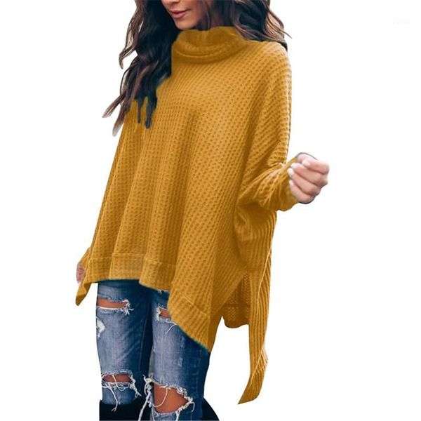 

women autumn stylish all-match turtleneck loose concise casual long sleeve high collar sweater1, White;black