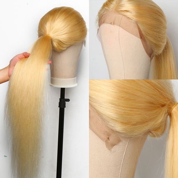 

2021 blonde 13x4 straight 613 lace front human hair wigs brazilian hair preplucked for black women 150density glueless wig