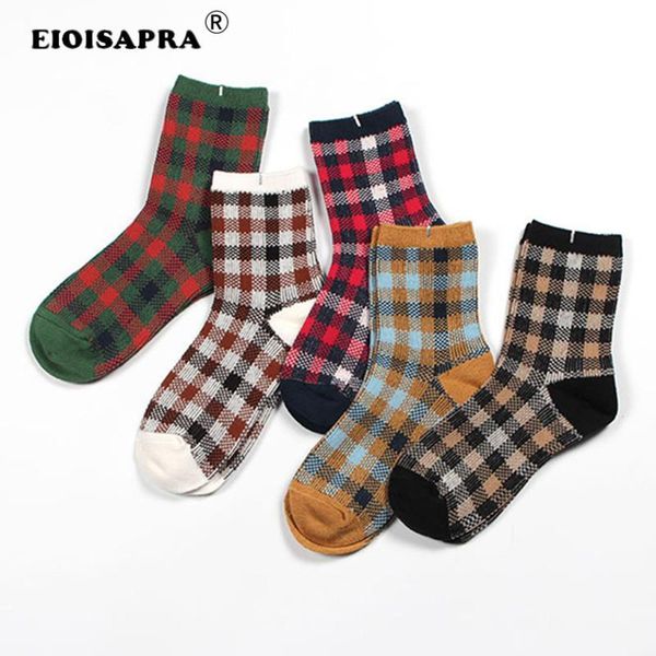 

socks & hosiery [eioisapra] harajuku cotton plaid ankle women winter casual funny dress kawaii knit females mujer, Black;white