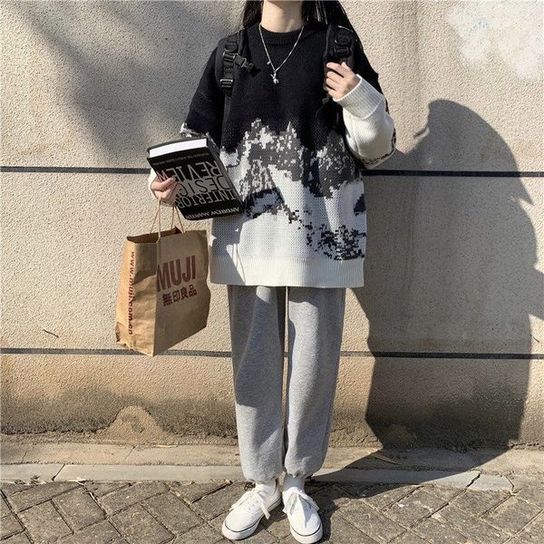 

new warm 2021 academic winter around the neck jumper pattern jacquard students female sweater loose leotard 1 7osl, White;black