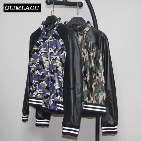 

women's leather & faux fashion women camouflage print genuine bomber jacket slim sheepskin real coats ladies streetwear, Black