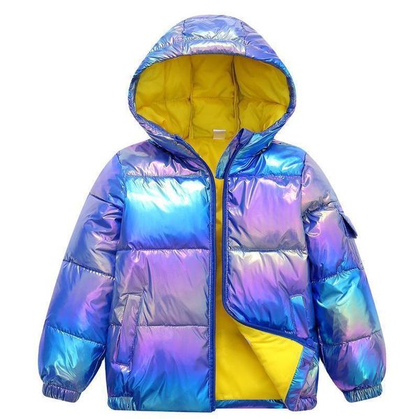 

2020 new winter children's baby down jacket boy girl bright face hooded down jacket kids white duck down coat lj201017, Blue;gray