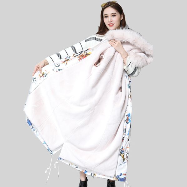 

nerazzurri winter detachable fur lining parka women hooded plus size long faux fur liner coat 5xl 6xl ladies thick windbreaker 201029, Black