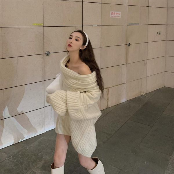 

china winter's big open shoulder dress, White;black
