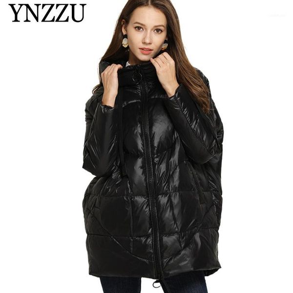 

ynzzu 2019 winter warm hooded women down coat black loose oversize casual female down jacket long sleeve outwear yo8841