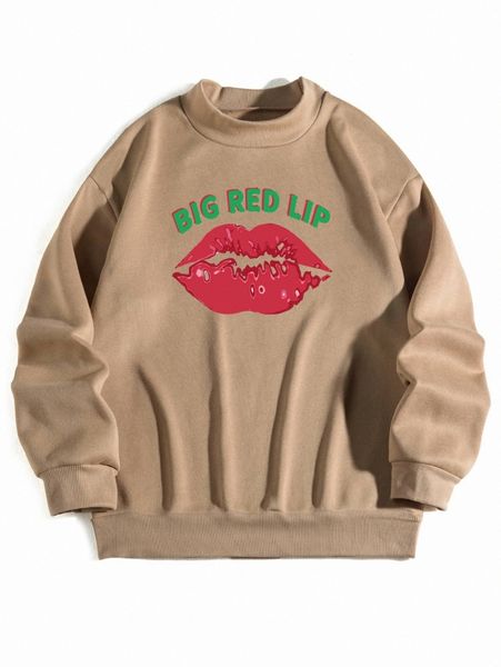 

lip and letter graphic thermal lined sweatshirt 79vl#, White;black
