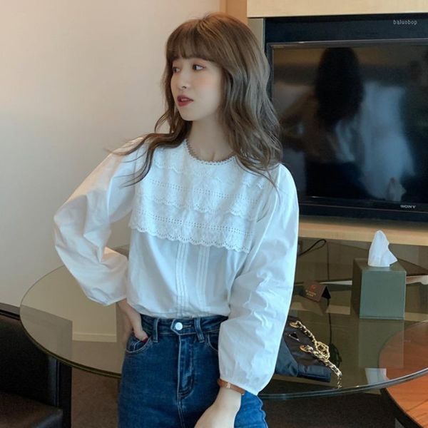 

autumn 2020 loose and versatile korean version careful machine long sleeve thin shirt for women1, White