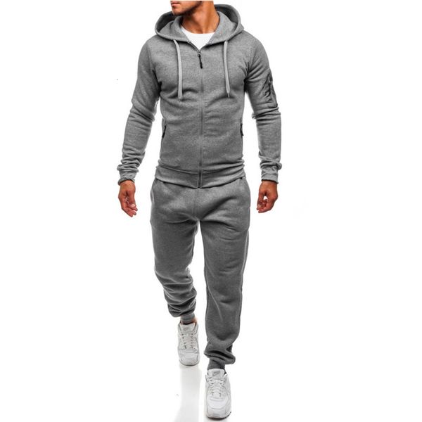 

new men's sports cardigan hooded sweater aw18 fashion casual two piece set, Gray